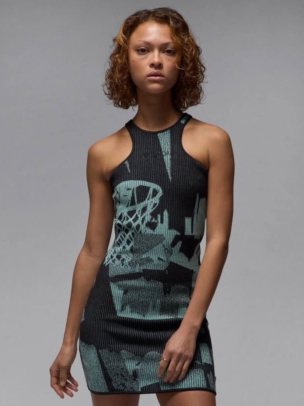 Women’s  Jordan Black & Teal Graphic Ribbed Halter Dress